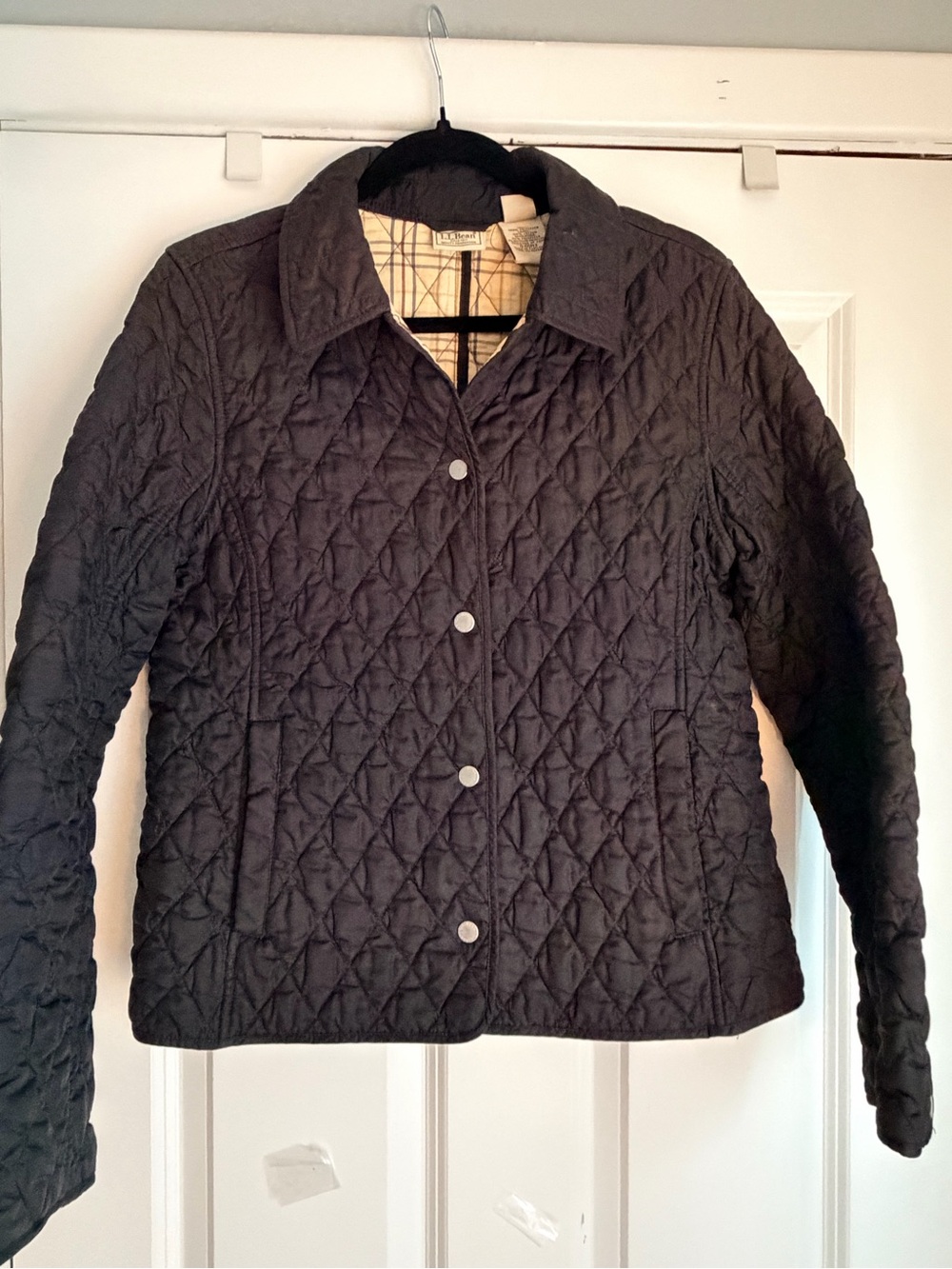 LLBEAN Women’s Black Quilted Barn Chore Field Jacket Snap Front Sz M